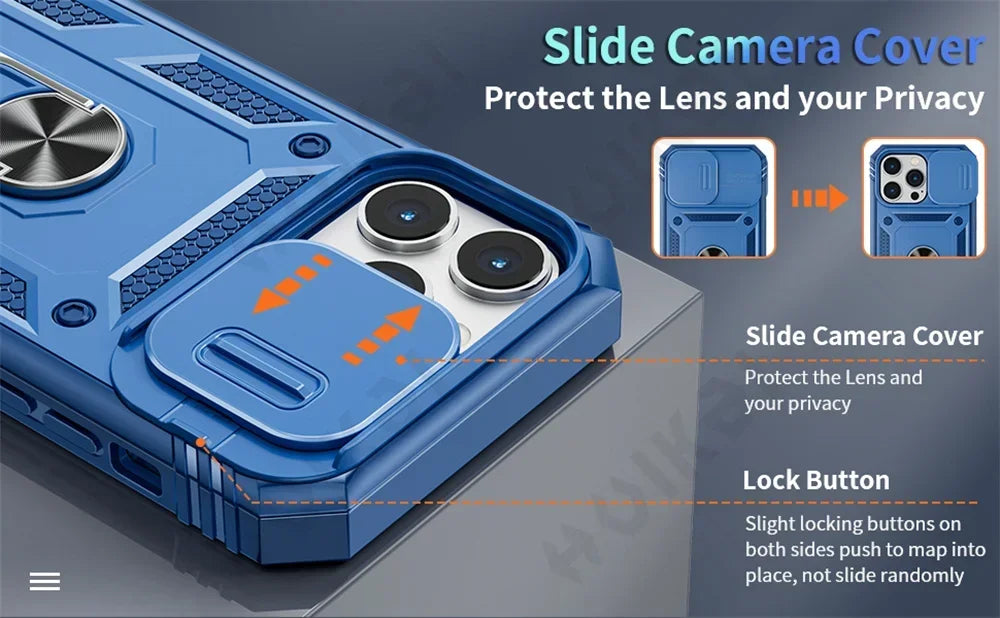 Rugged Armor Phone Case With Camera Cover For iPhone Pro Max, Plus, 16, 15, 14, 13, 12 On Sale
