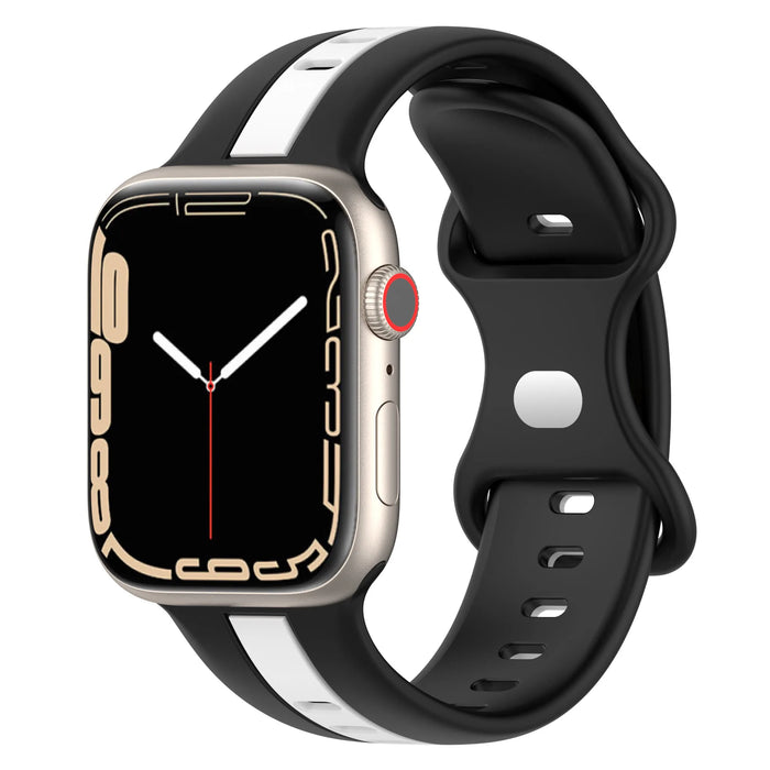 Black White Two Color Stripe Designs Silicone Apple Watch Band 38mm, 40mm, 41mm, 42mm, 44mm, 45mm, 46mm, 49mm On Sale