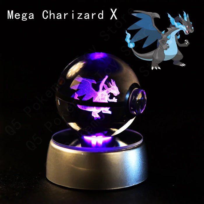 3D Crystal Glass Poke Ball Night Lights Collection Contained Inside Mega Charizard X Pokemon Characters On Sale
