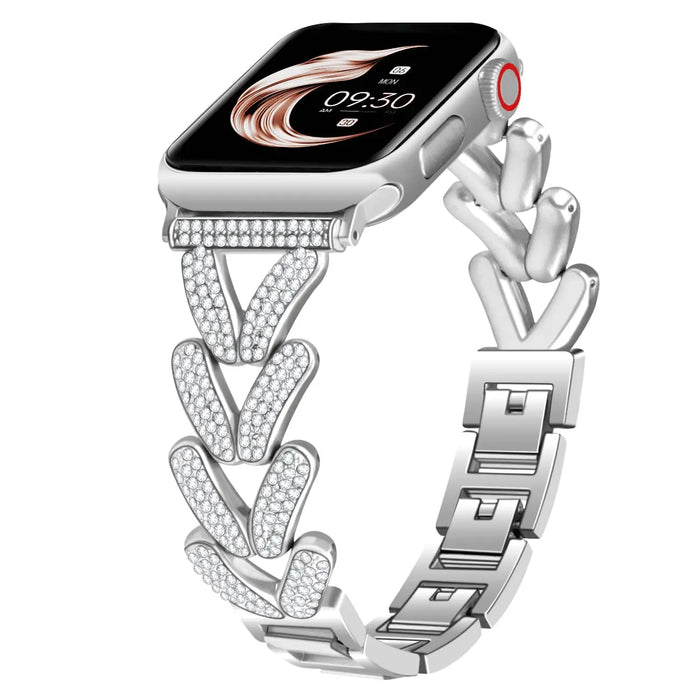 Silver Apple Watch Diamond Metal Band 38mm, 40mm, 41mm, 42mm, 44mm, 45 mm, 46 mm, 49mm On Sale