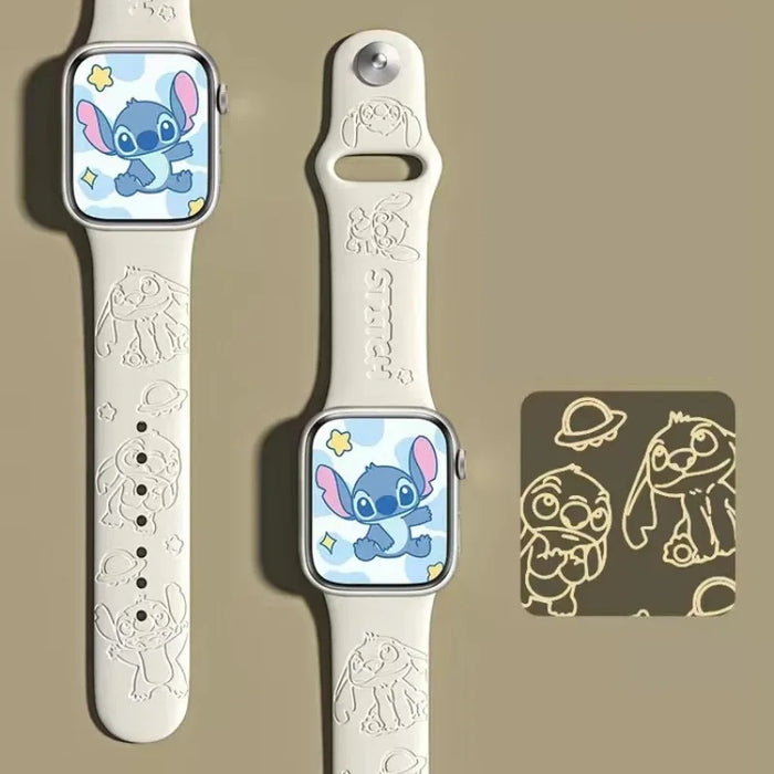 Disney Stitch Theme Design Engraved Silicone Apple Watch Band On Sale