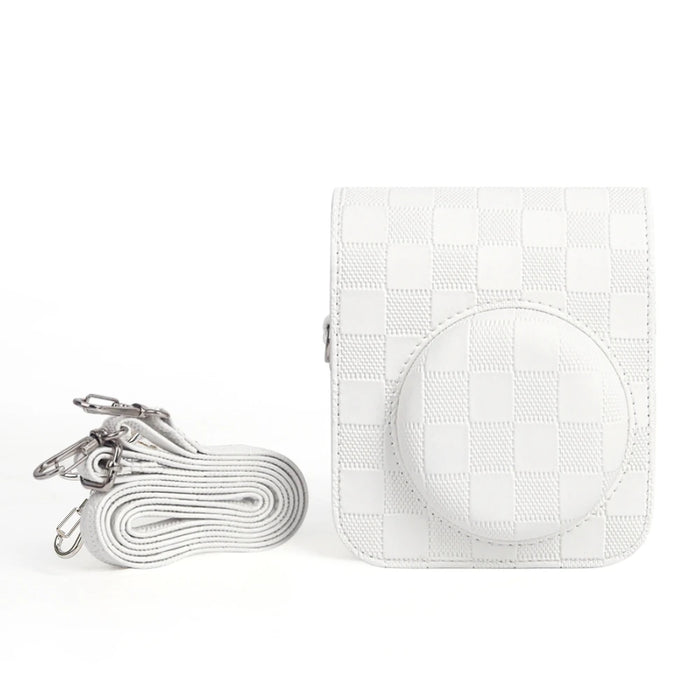 White Fujifilm Instax Mini 12 3D Texture Camera Case with Shoulder Strap On Sale