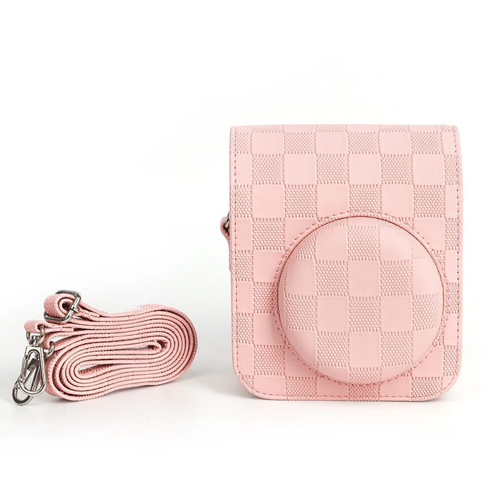 Pink Fujifilm Instax Mini 12 3D Texture Camera Case with Shoulder Strap On Sale