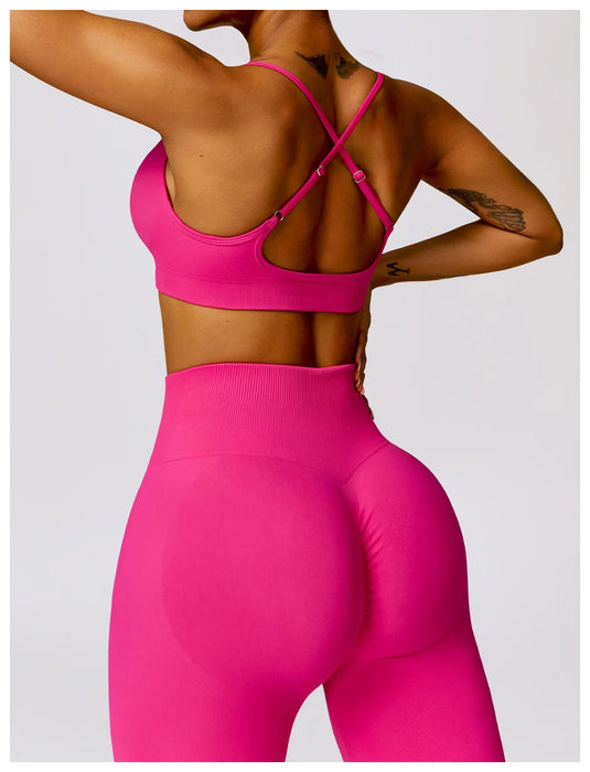 High Waisted Seamless Pink Flare Leg Yoga Pants On Sale