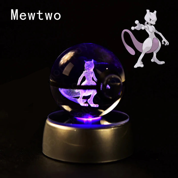 3D Crystal Glass Poke Ball Night Lights Collection Contained Inside Mewtwo Pokemon Characters On Sale