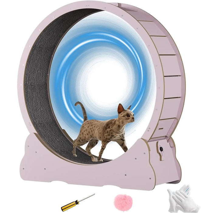Cat Exercise Wheel Indoor Quiet Treadmill Made of Natural Solid Wood On Sale - Pink