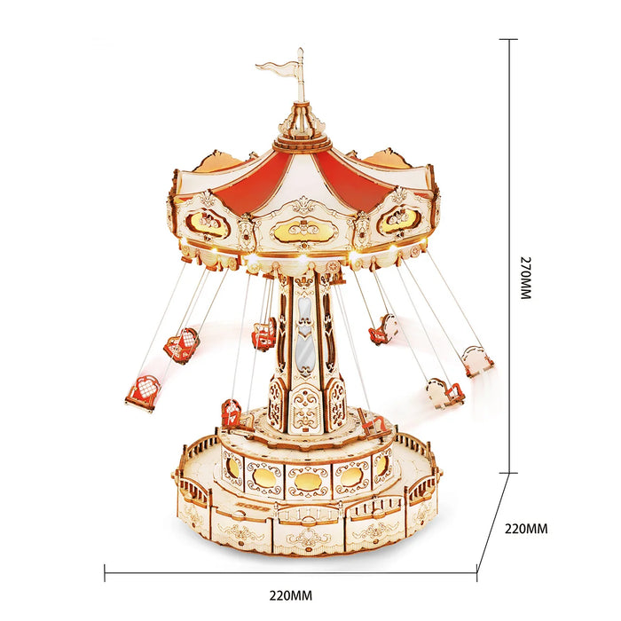Swing Ride Magic Amusement Park Series 3D Music Box Wooden Puzzle Kit On Sale