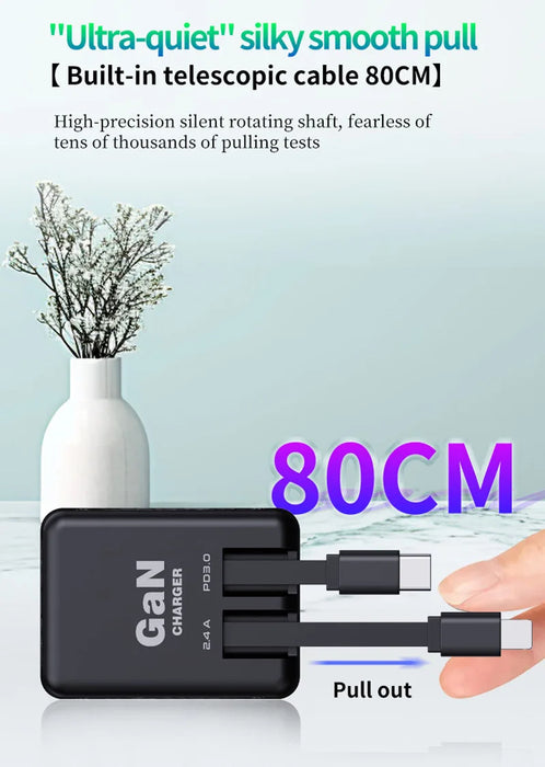 Smart Dual USB & Portable Adapter Fast Charging 120W Retractable Type C Lighting Charger Cable For iPhone, iPad, Samsung On Sale