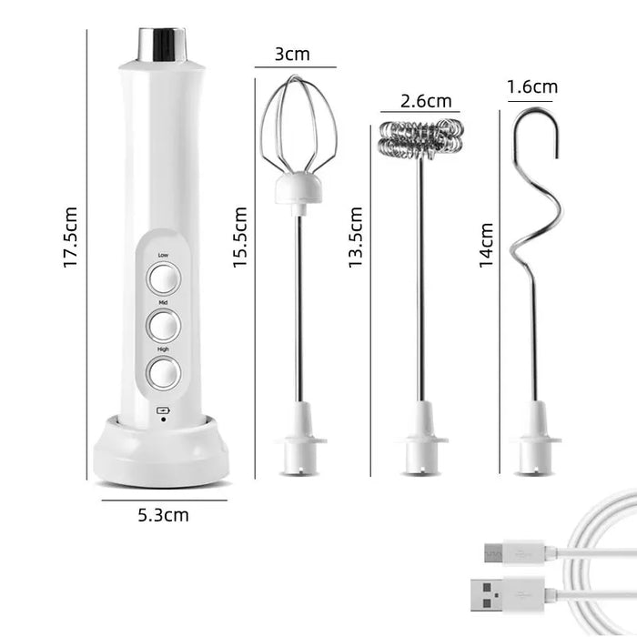 3 Speeds Rechargeable Handheld Electric Milk Frother Whisk