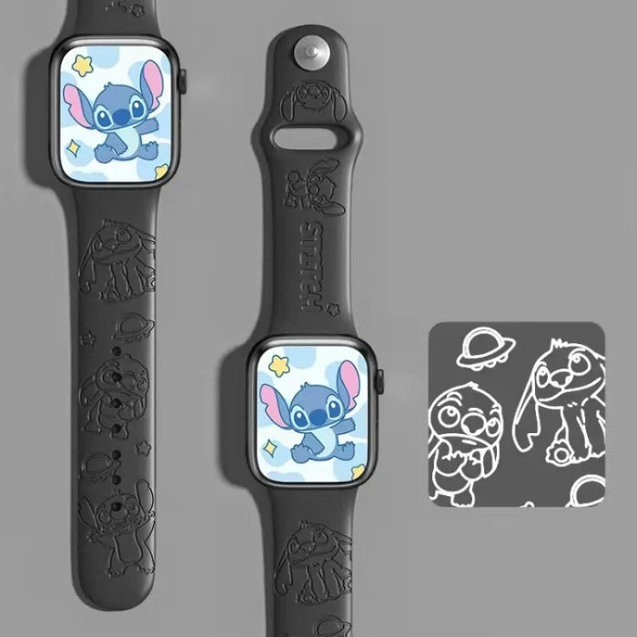 Disney Stitch Theme Design Engraved Silicone Apple Watch Band On Sale