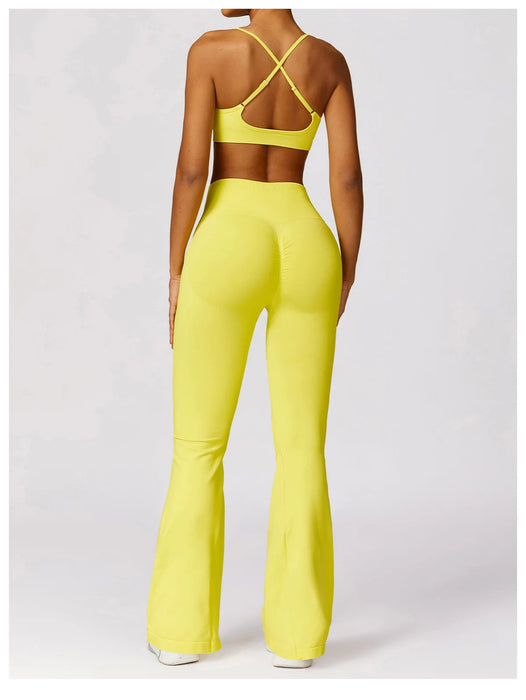 High Waisted Seamless Yellow Flare Leg Yoga Pants On Sale