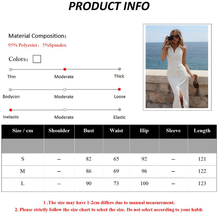 Size Chart: Collar Single Breasted Sleeveless Long Dresses