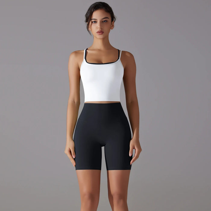 2 Piece Set Women Speed Dry Fitness Yoga Activewear Sports Gym Outfit (Black White) On Sale