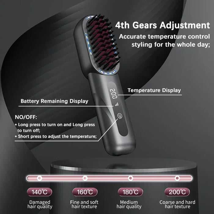 Rechargeable Wireless Negative Ion Electric Hair Comb Straightener On Sale