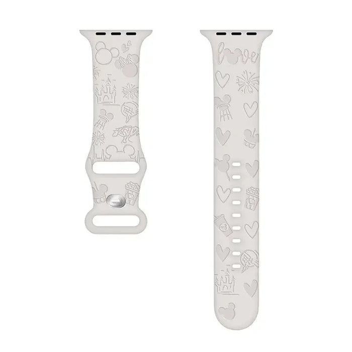 White Disney Mickey Mouse Castle Theme Design Silicone Apple Watch Band On Sale