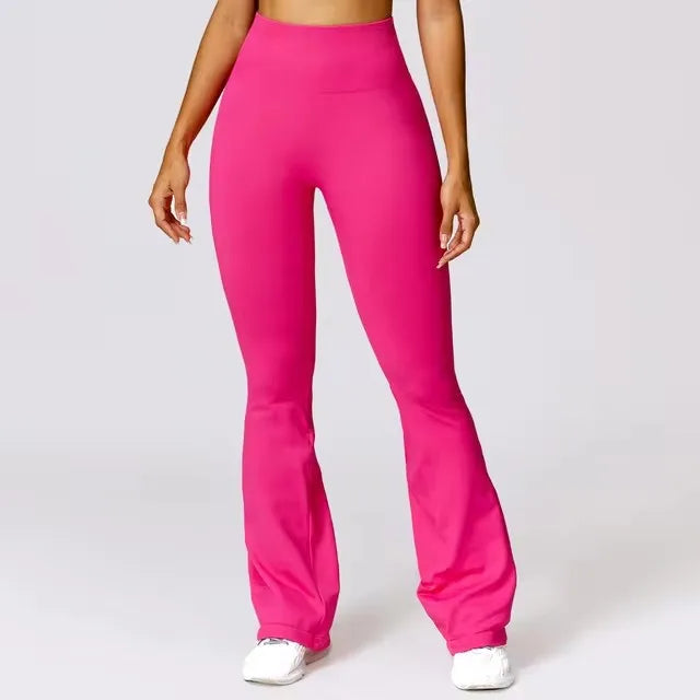 High Waisted Seamless Pink Flare Leg Yoga Pants On Sale