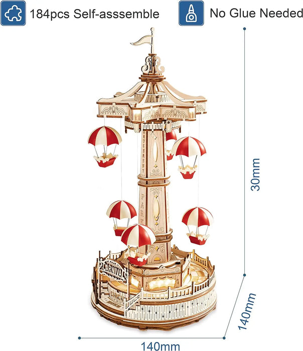 Parachute In The Fairground Carnival Magic Amusement Park Series 3D Music Box Wooden Puzzle Kit On Sale