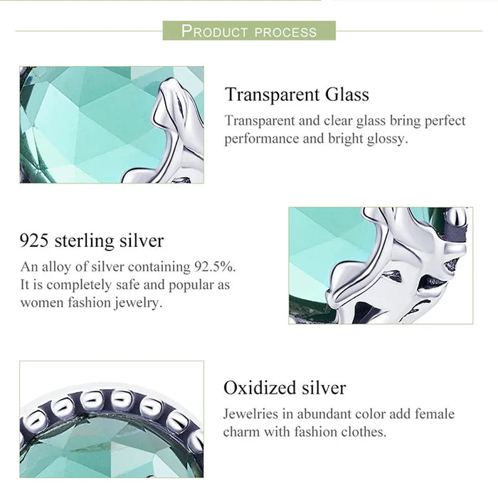 925 Sterling Silver Mermaid Light Green Glass Moon Stud Earrings On Sale