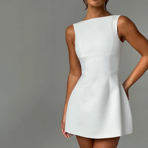 White Cocktail Backless Mini Dress One Sale