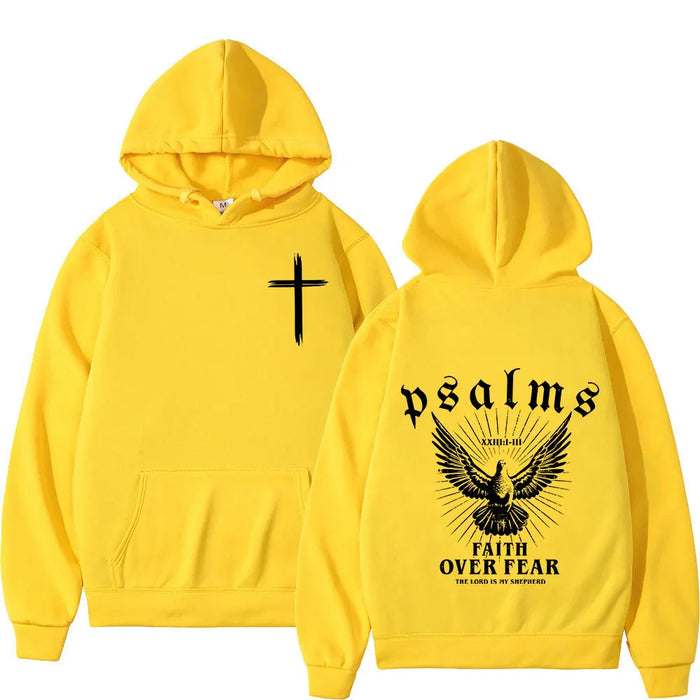 Yellow Unisex Faith Over Fear Graphic Vintage Style Streetwear Hoodies On Sale