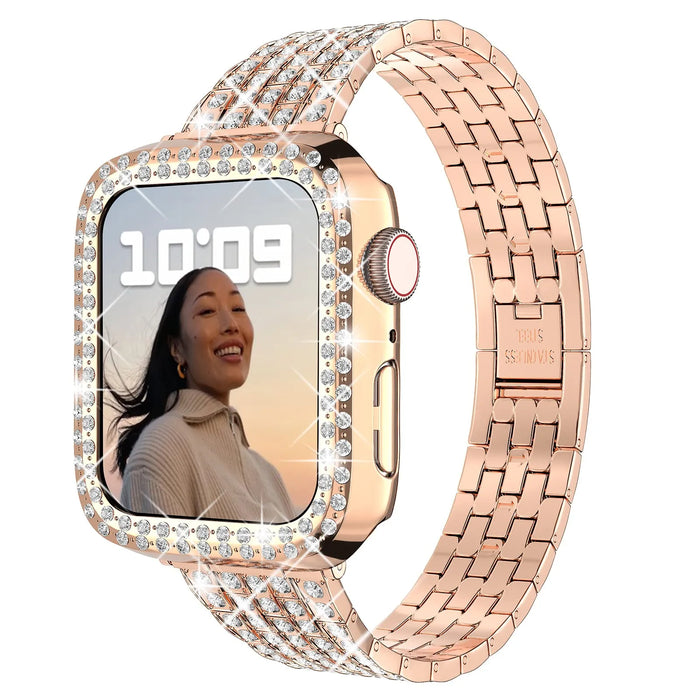 Diamond strap with case for Apple watch band 38mm, 40mm, 42mm, 44 mm On Sale