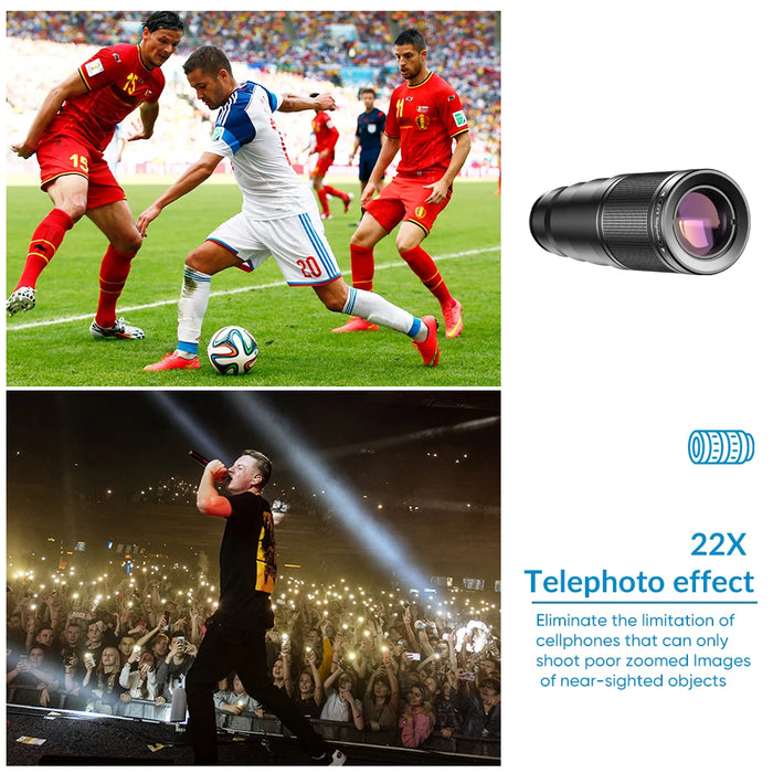 10 in 1 22x Telephoto Effect, Wide Angle, Macro, Fisheye Lens And CP, Flow, Radial, Star Filters, Mobile Phone Camera Lens Set on Sale