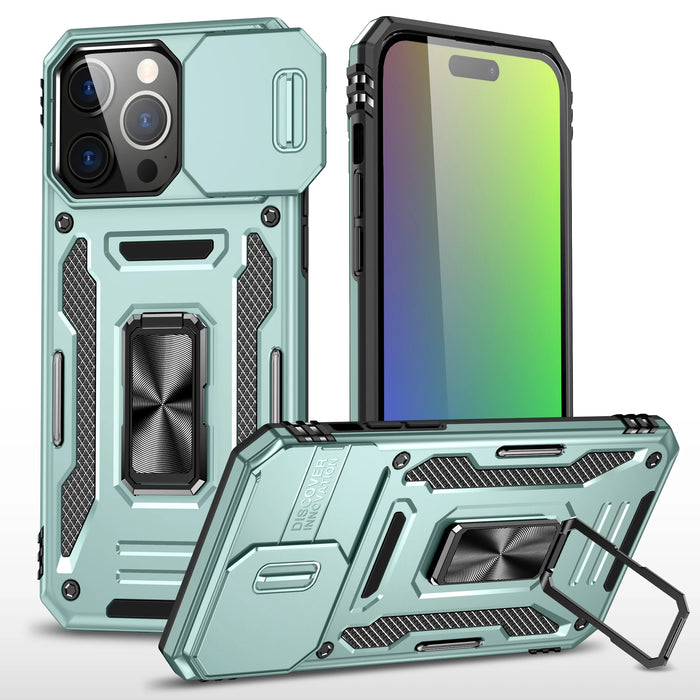 Green Armor Protection iPhone Case with Kickstand and Camera Cover On Sale