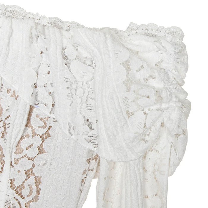 Lady In Love Off The Shoulder Bodycon White Lace Maxi Dress On Sale