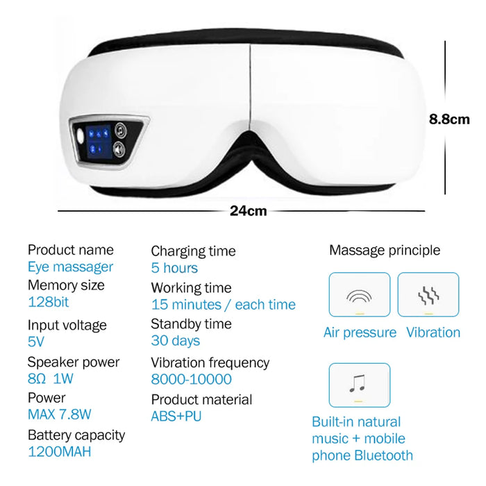 4D Smart Eye Hot Compress Airbag Massager With Bluetooth Music On Sale