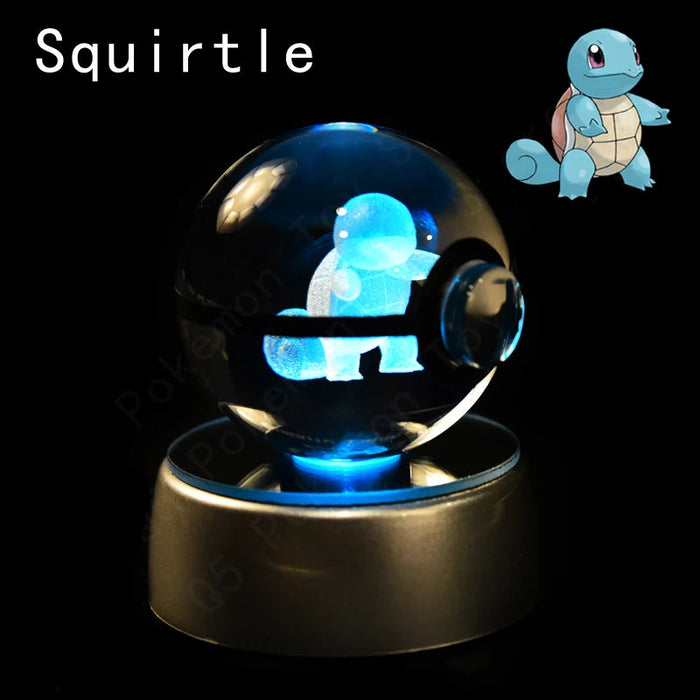 3D Crystal Glass Poke Ball Night Lights Collection Contained Inside Squirtle Pokemon Characters On Sale