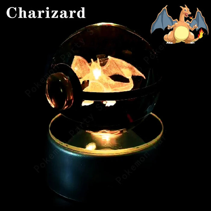 3D Crystal Glass Poke Ball Night Lights Collection Contained Inside Charizard Pokemon Characters On Sale