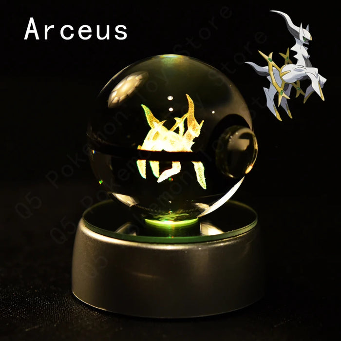 3D Crystal Glass Poke Ball Night Lights Collection Contained Inside Arceus Pokemon Characters On Sale