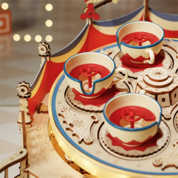 Tilt-A-Whirl The Tea Cup Magic Amusement Park Series 3D Music Box Wooden Puzzle Kit On Sale