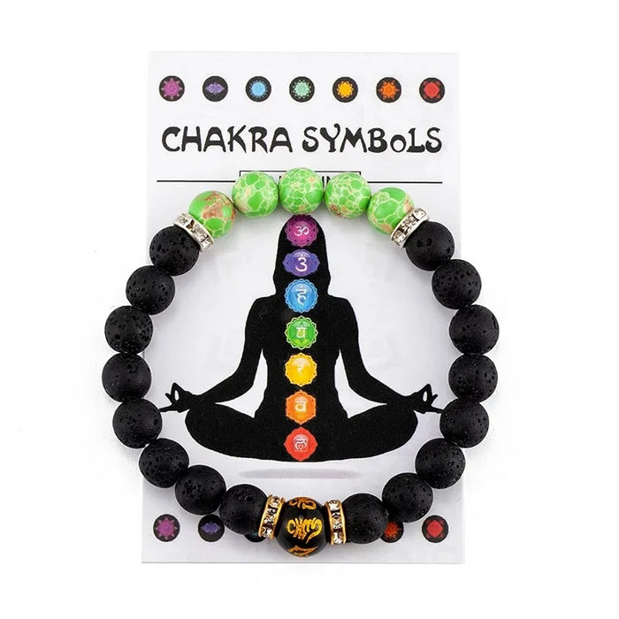 Natural Variscite And Lava Stones Yoga Charm Couple Bracelets On Sale