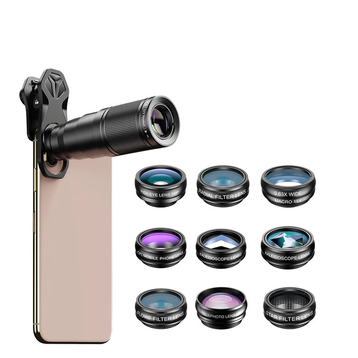 10 in 1 22x Telephoto Effect, Wide Angle, Macro, Fisheye Lens And CP, Flow, Radial, Star Filters, Mobile Phone Camera Lens Set on Sale