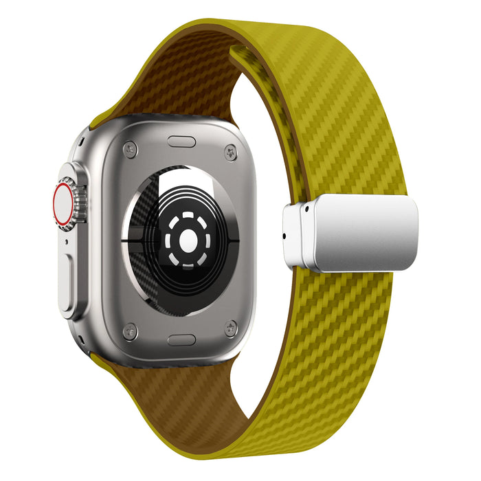 Olive Brown Carbon Fiber Pattern Silicone Magnetic Loop Apple Watch Band For iWatch Series On Sale