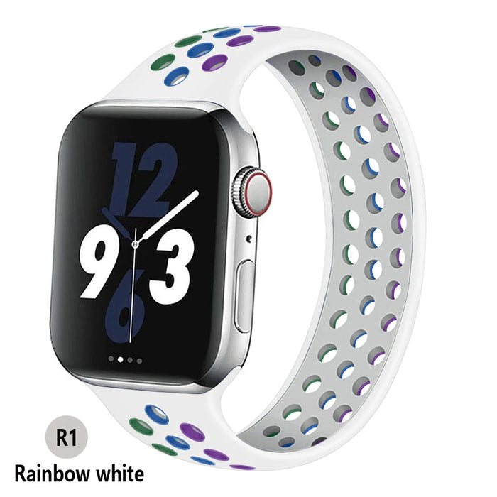 NIKE Style Rainbow White Sport Solo Band for Apple Watch Strap On Sale