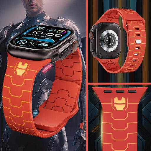 Iron Man Inspired Silicone Sport Straps For Apple Watch Series 49mm, 46mm, 45mm, 44mm, 42mm, 41mm, 40mm, 38mm On Sale