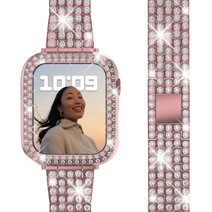 Pink Gold Diamond strap with case for Apple watch band 38mm, 40mm, 42mm, 44 mm On Sale