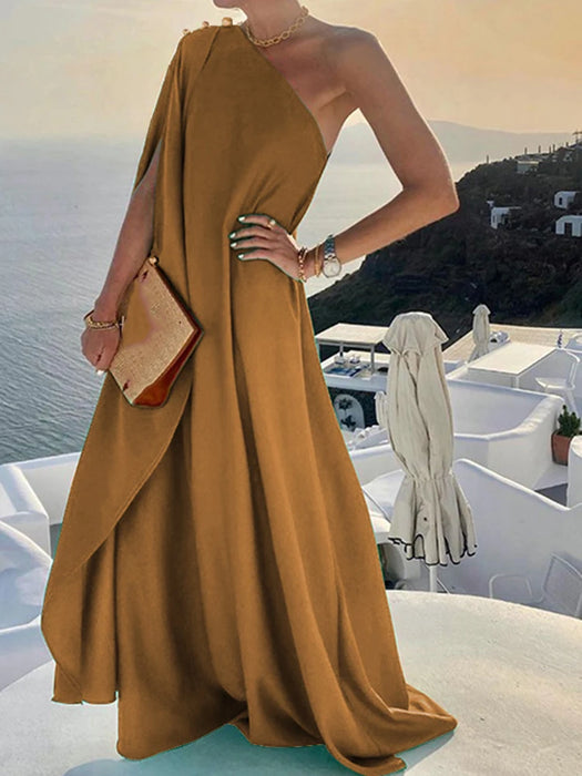 Elegant Off Shoulder Brown Boho Long Maxi Dress On Sale