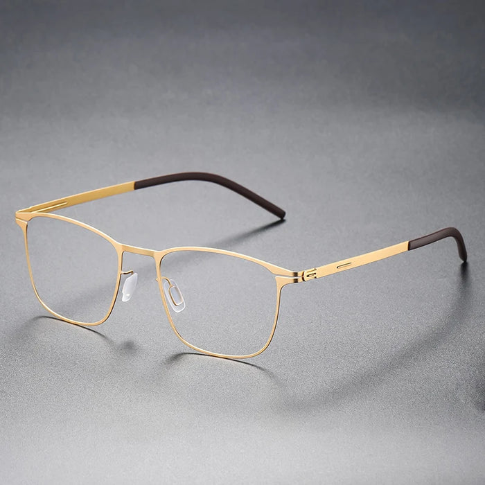 Matte Golden Lightweight German Eyewear Screwless Link Retro Eyeglasses On Sale