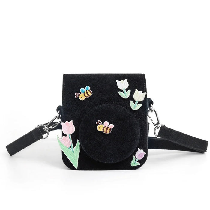 Bees And Flowers Fujifilm Instax Mini 12 3D Texture Camera Case with Shoulder Strap On Sale