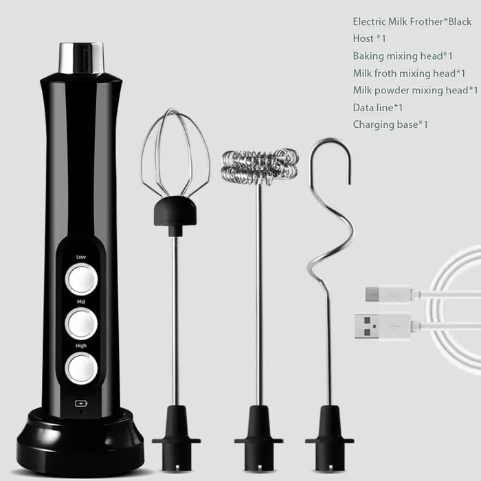 3 Speeds Rechargeable Handheld Electric Milk Frother Whisk