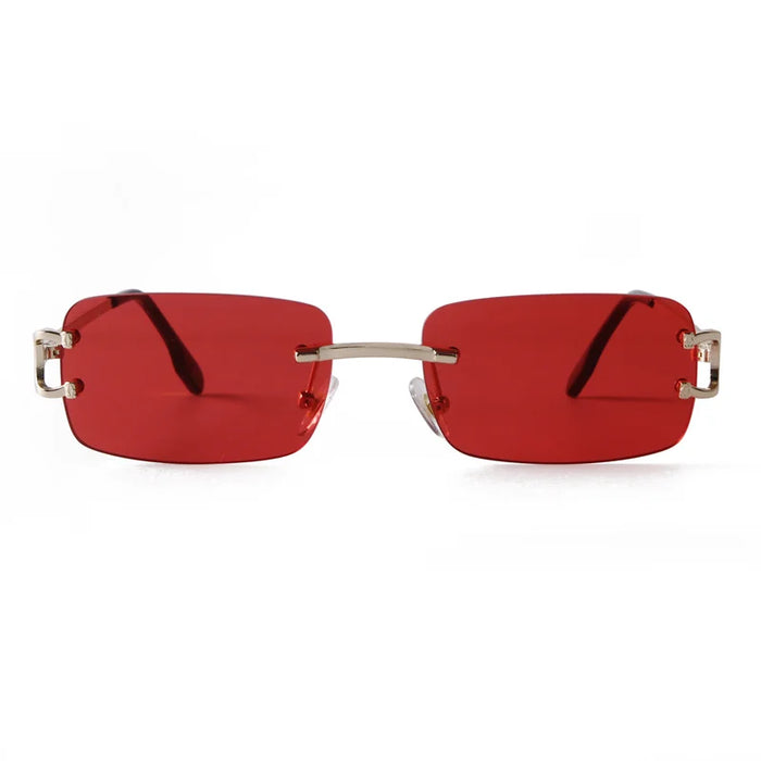 Classic Rectangular Rimless Sunglasses On Sale - Gold Red