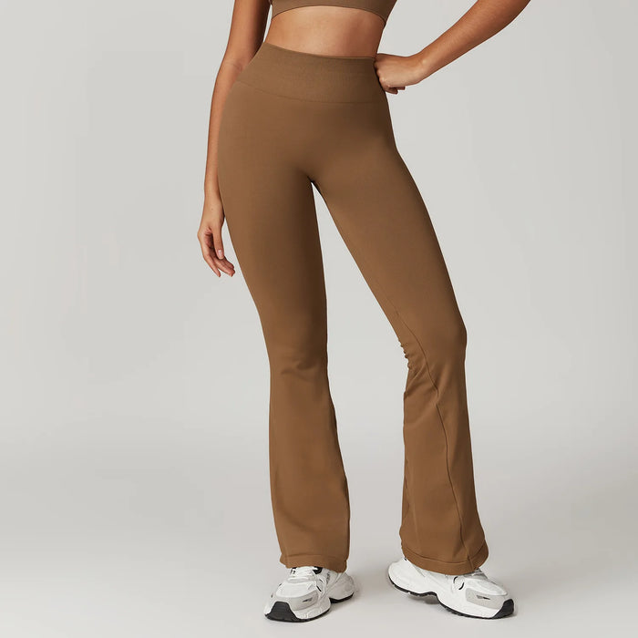 High Waisted Seamless Brown Flare Leg Yoga Pants On Sale