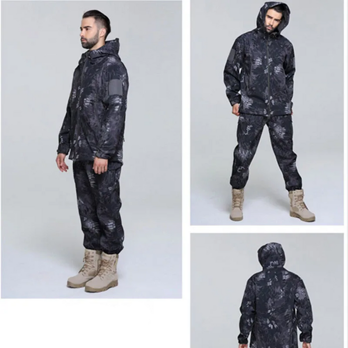 Black Camouflage Waterproof Thermal Hooded Outerwear Set For Men On Sale