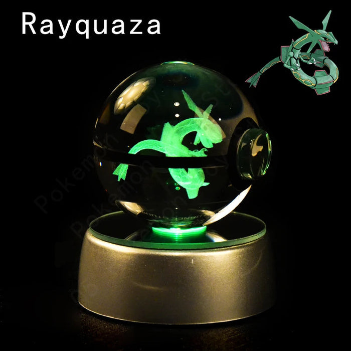 3D Crystal Glass Poke Ball Night Lights Collection Contained Inside Rayquaza Pokemon Characters On Sale
