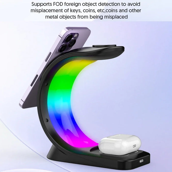 3 in 1 Magnetic Wireless Fast Charging Dock Station With RGB Night Light for iPhones, Apple Watches, and AirPods On Sale