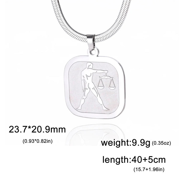 12 Constellation Libra Zodiac Square Medallion Pendant Snake Chain Necklaces On Sale