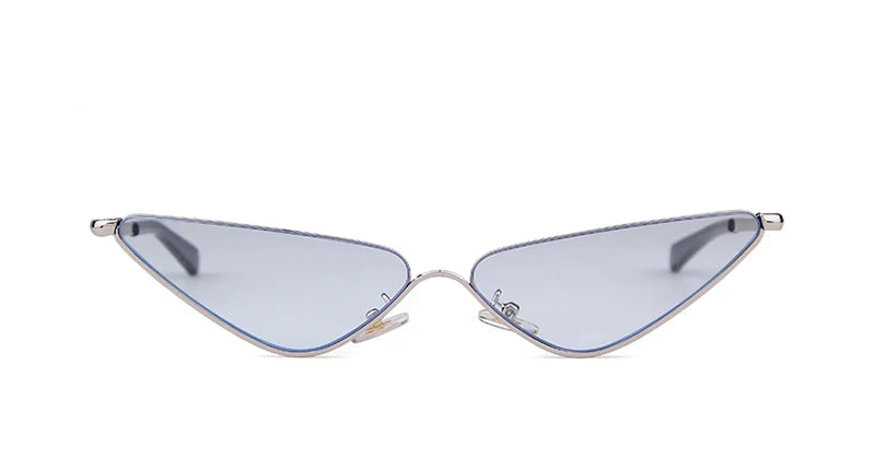 Blue Retro Triangle Shape 90s Vintage Style Half Silver Frame Fashion Sunglasses On Sale